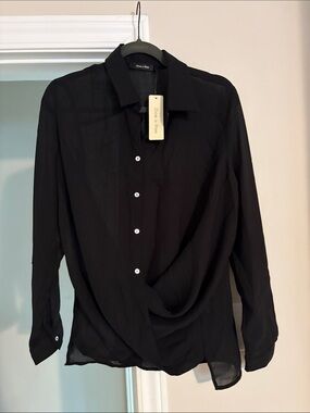 Doe & Rae Black Semi-Sheer Button-Up Shirt